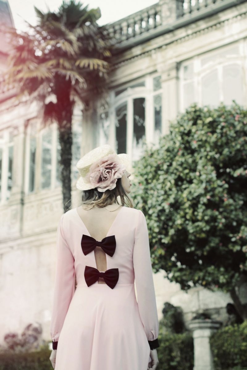 vestido largo de fiesta rosa palo manga larga para boda